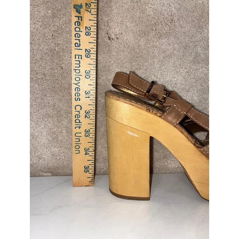 Sam Edelman Tan Platform Sandals - 9M - Mae Suede Wood Block Heel  Retro Summer